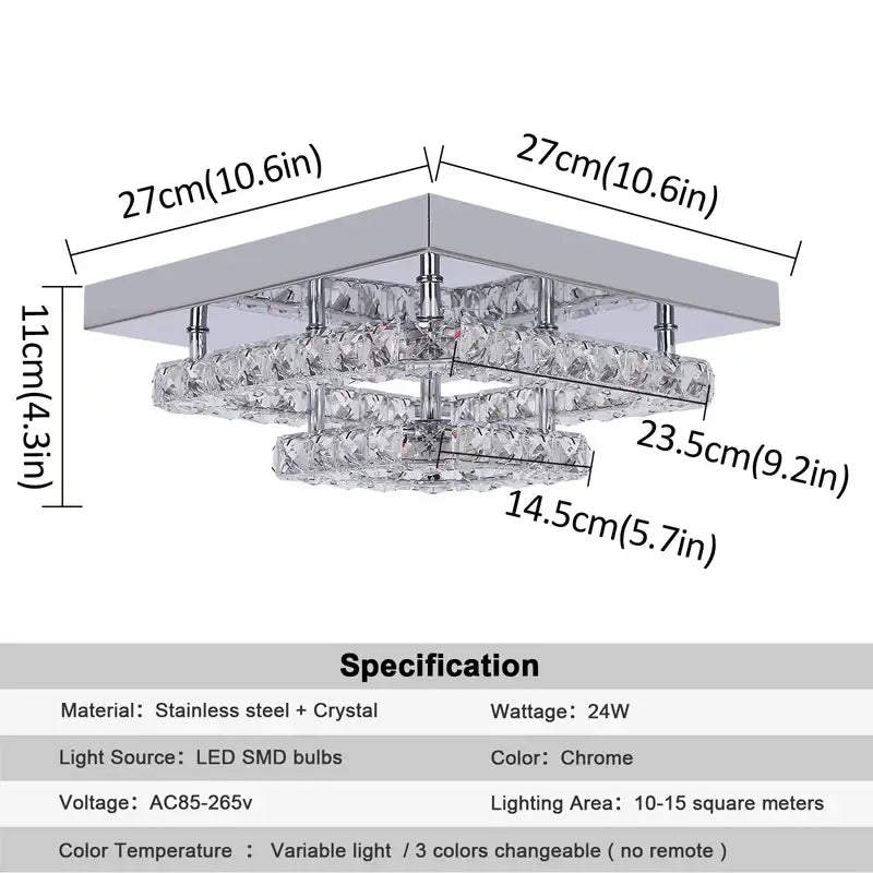 GreeLustr Crystal LED Ceiling Light, 20 or 27 cm