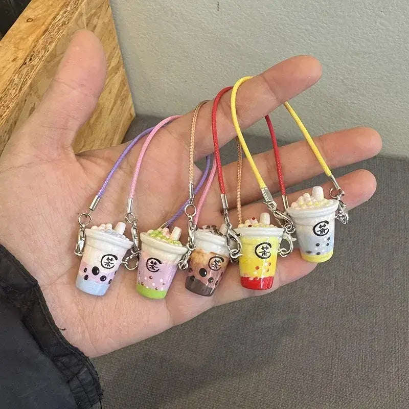 15cm/17cm Labubu Doll Accessories - Mini Realistic Bubble Tea Cup Plush Crossbody Pendant