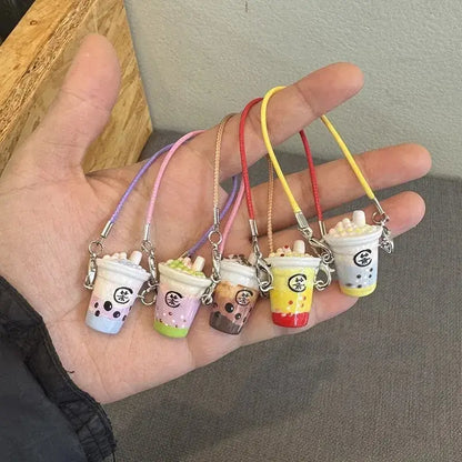 15cm/17cm Labubu Doll Accessories - Mini Realistic Bubble Tea Cup Plush Crossbody Pendant