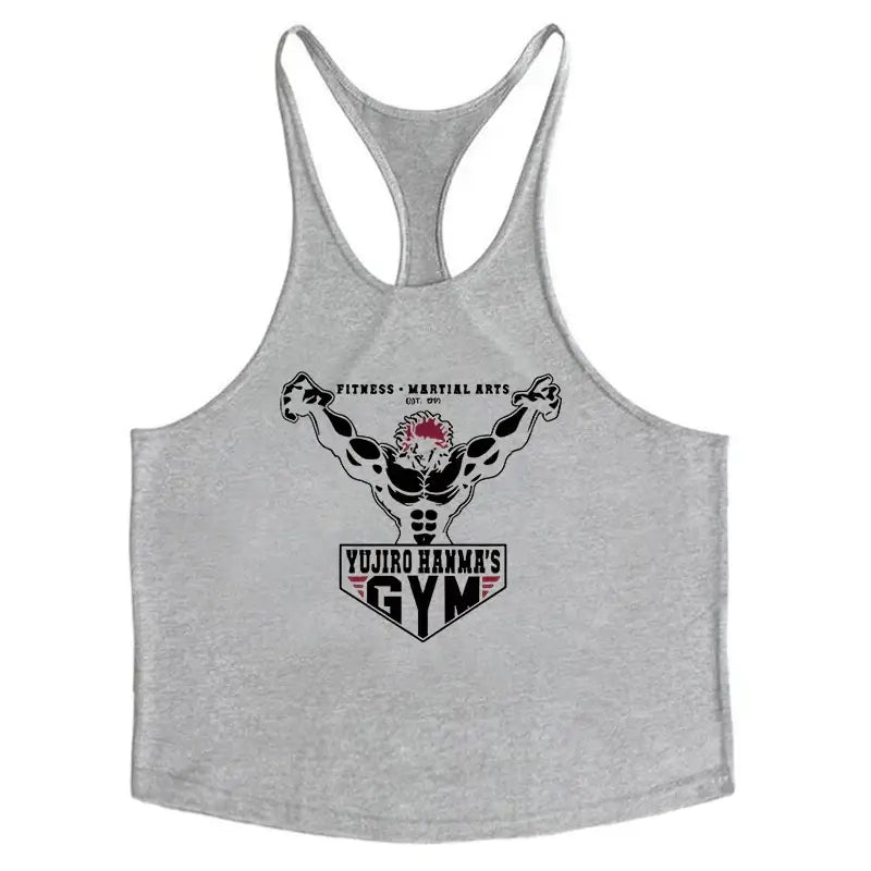Anime Baki Hanma Print Stringer Tank Top for Men Y-Back Vest Muscle Training Undershirt Athletic Tops Gym Workout Bodybuilding