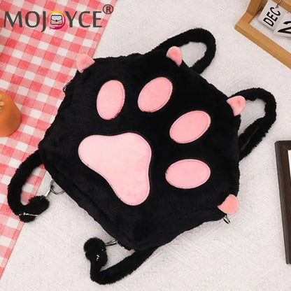 Cute Cat Paw Plush Backpack for Girls &amp; Women