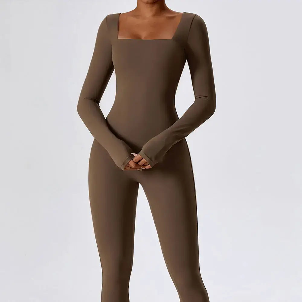 Jumpsuit Gym Workout Yoga Clothes Dance Fitness Long Sleeved One Piece.