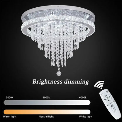 Round Crystal Raindrop LED Flush-Mount Chandelier