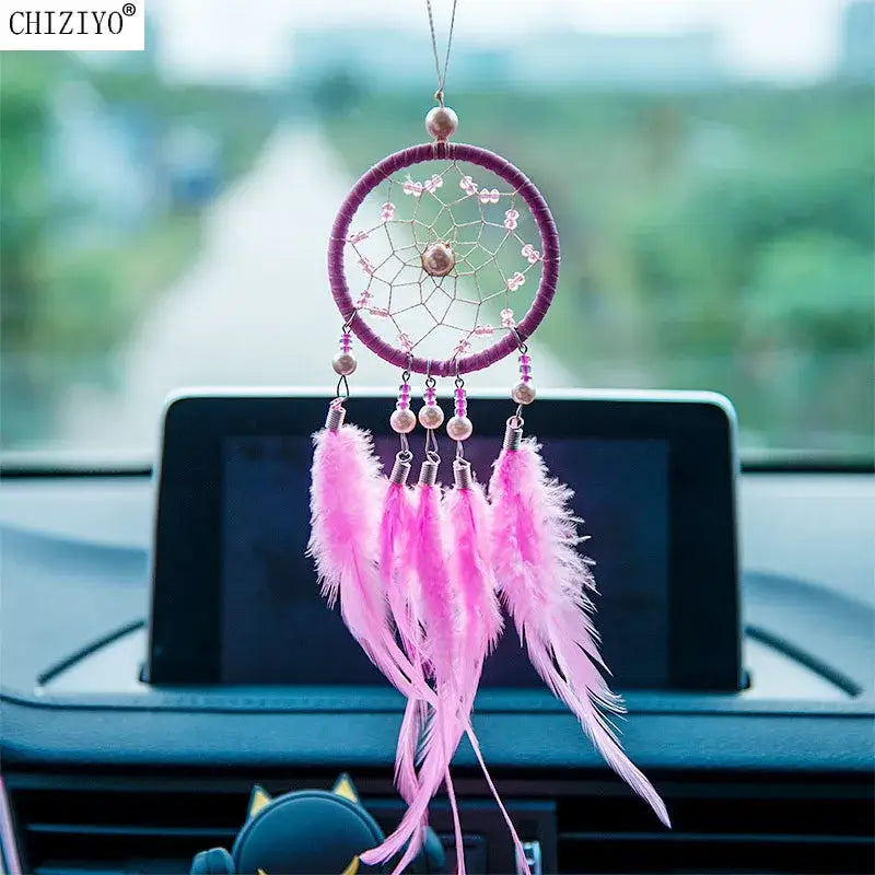 Dream Catcher Car Ornament Car Interior Hanging Pendant Accessory Bedroom Decoration Wind Chimes Home Feather Craft Gift