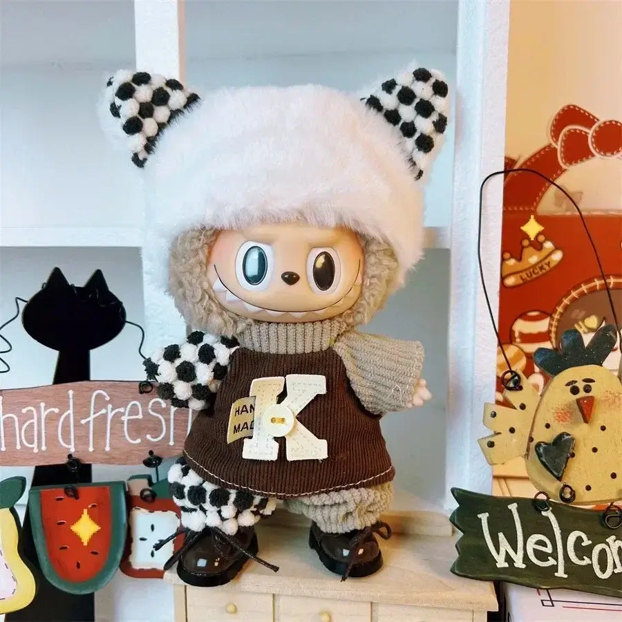 17cm Labubu Doll Clothes Set Kawaii Fashion Outfit with Hat Shoes