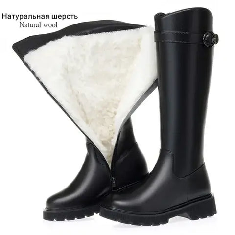 AIYUQI High Boots Female Genuine Leather 2024 New Winter Wool Warm