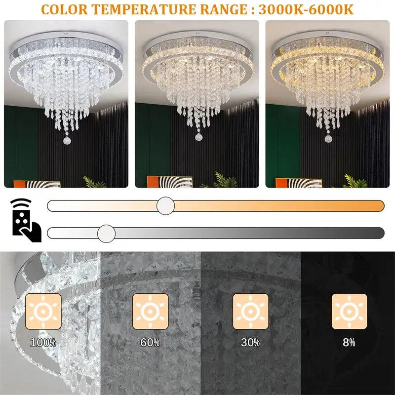 Round Crystal Raindrop LED Flush-Mount Chandelier