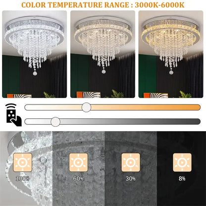 Round Crystal Raindrop LED Flush-Mount Chandelier