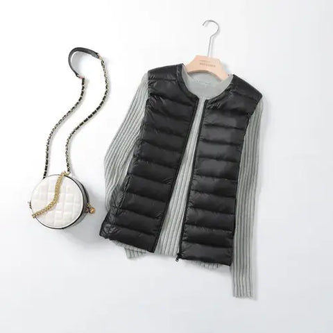 Women Autumn Winter Ultralight Thin Packable Down Sleeveless Jacket.