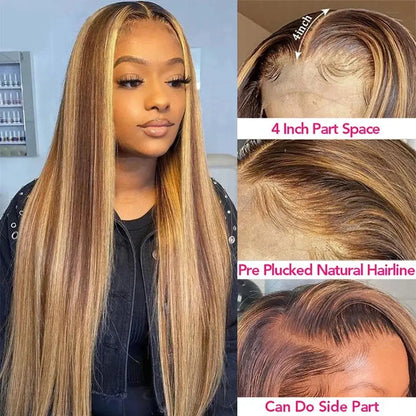 Straight Highlight Human Hair Wig 13x6 Lace Frontal Wig For Women Pre Plucked Blonde Colored 13x4 Lace Front Wig Human Hair Wigs