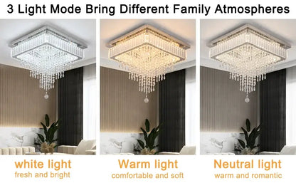 Square Crystal Raindrop LED Ceiling Chandelier