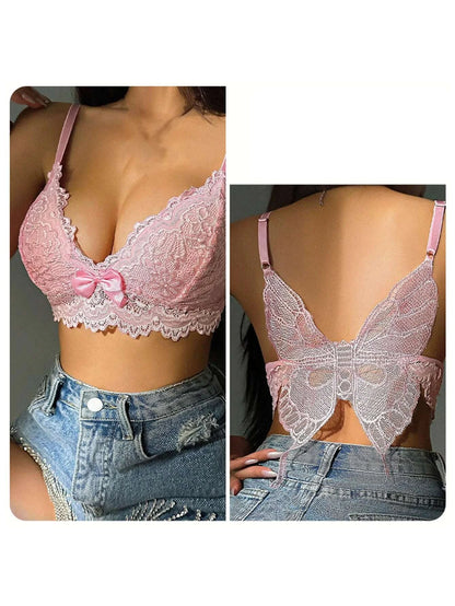 Women Corset Top V-Neck Lace Trim Tank Top Open Back Ultra-Short Camisole for Summer Peach M