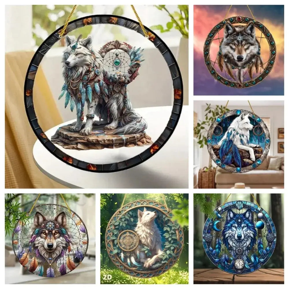 Wolf and Dream Catcher Acrylic Sunlight Catcher, Suitable for Home Porch, Courtyard and Garden Decoration, A Gift for Loved Ones