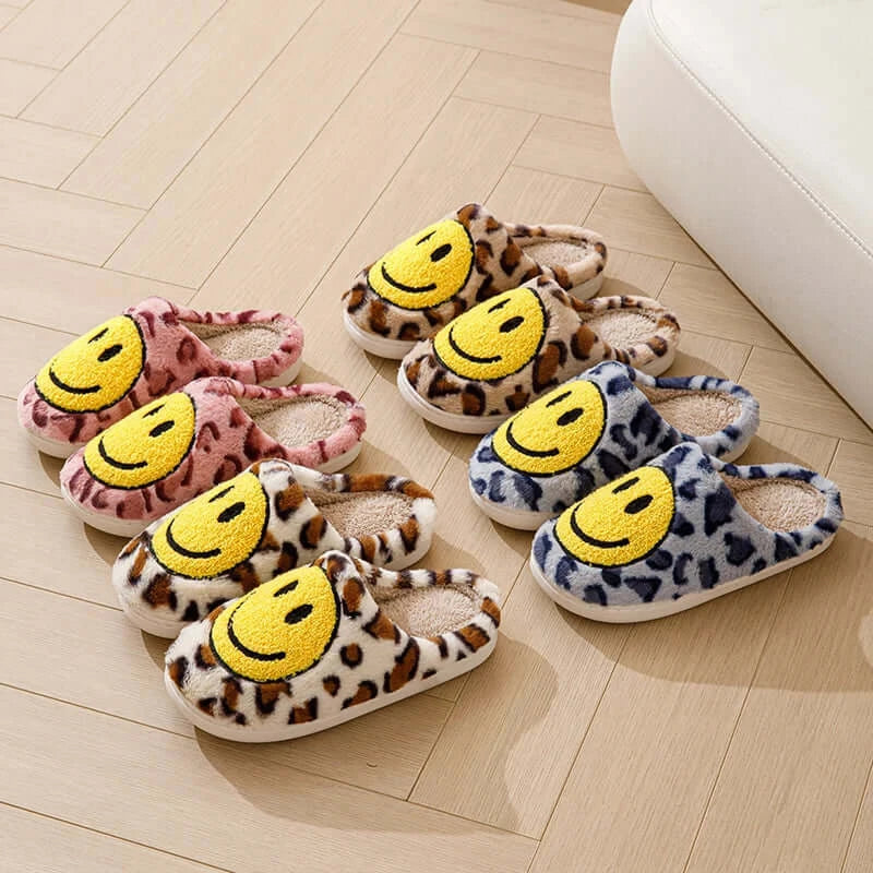 Leopard Fluffy Slippers for Home Smile Designer Platform Shoes Women 2025 Indoor Plush Sliders Warm Flats Chic Winter Footwear