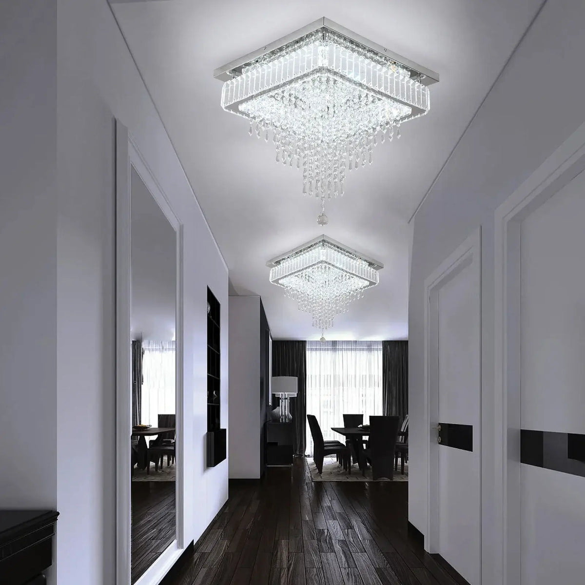 Square Crystal Raindrop LED Ceiling Chandelier