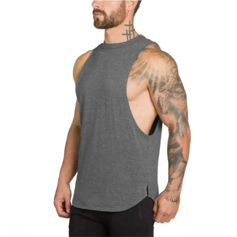 plain Gym Clothing Mens Bodybuilding Stringer Tank Top Summer Cotton Cut Off Fitness Vest Muscle Workout Sleeveless T Shirt