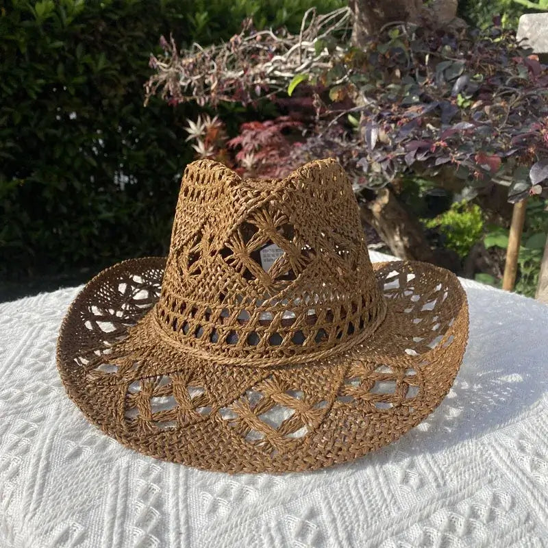 Straw Hat for Women Men Summer Handmade Classic Vintage Hollow Out Western Curled Wide Brim Sun Hat Fishing Hat Climbing Cap