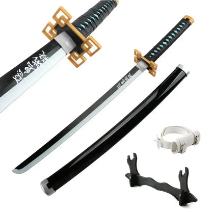 80cm Demon Slayer Katana Bamboo Blade Role-playing Weapons Props Halloween Costume Props with Belt and Sword Holder