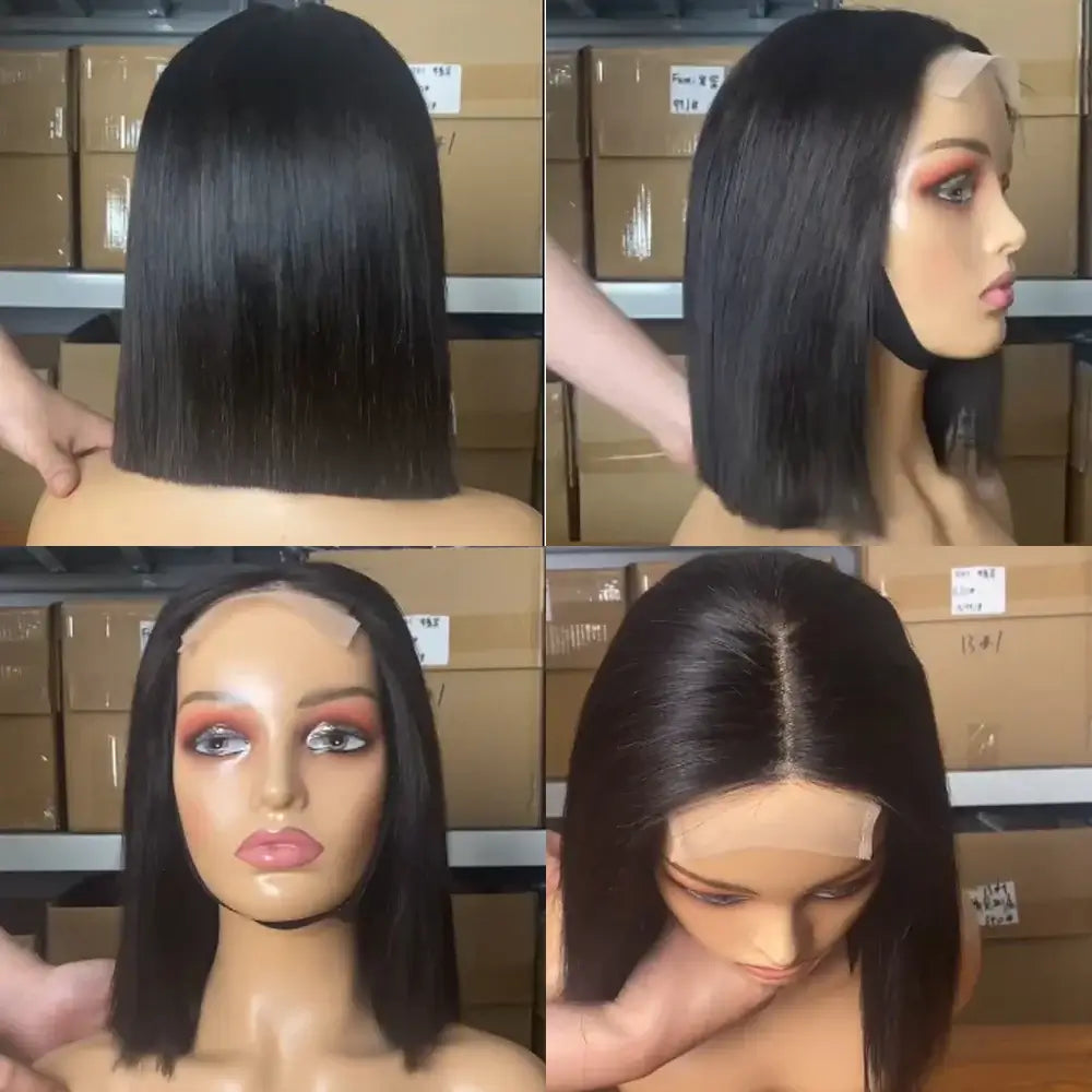 4x4 Transparent Lace Closure Straight Hair Short Bob Wig Remy Brazilian 100% Human Hair 