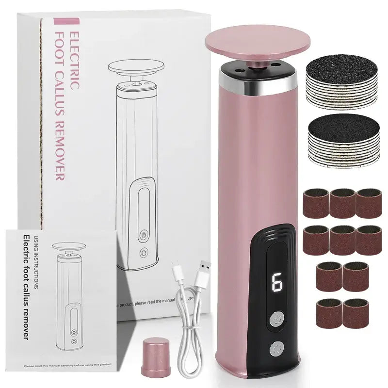CMH Dual-Head Metal Electric Foot Grinder Portable Rechargeable Callus Remover Dead Skin Remover with Multiple Free Accessories