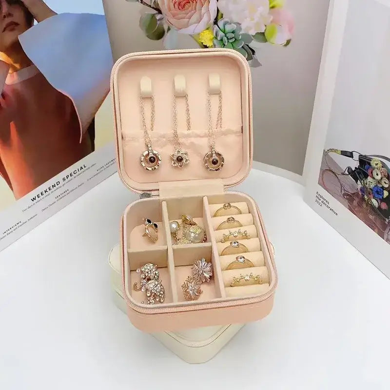 Square Jewelry Organizer Box with Lid | 6-Color Travel Case for Earrings, Necklaces &amp; Rings - Gift for Women
