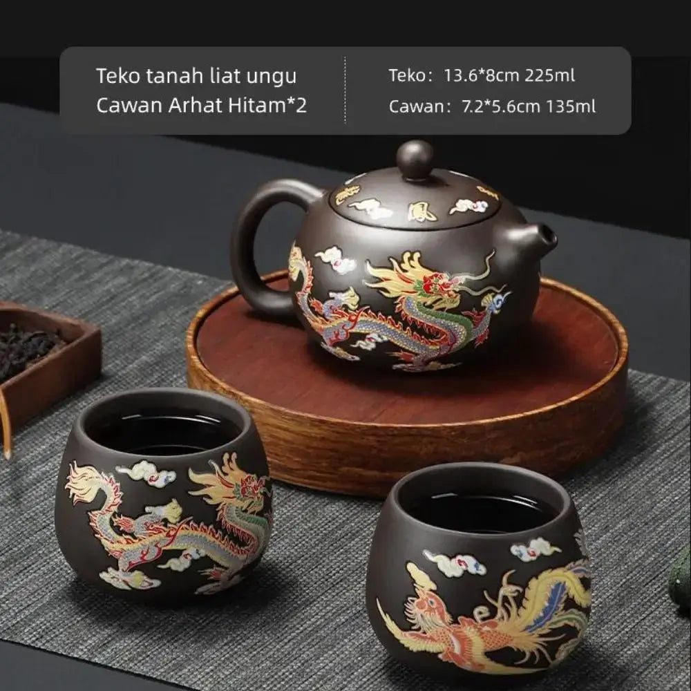 Ceramic Purple Clay Teapot Color-changing Dragon and Phoenix Design Teapot Tea Cup Set Hand-made Infuser Teapot Tea Maker