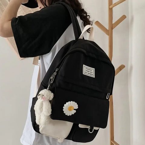 College Student Ladies Cute Backpack Women Flower Female Harajuku.