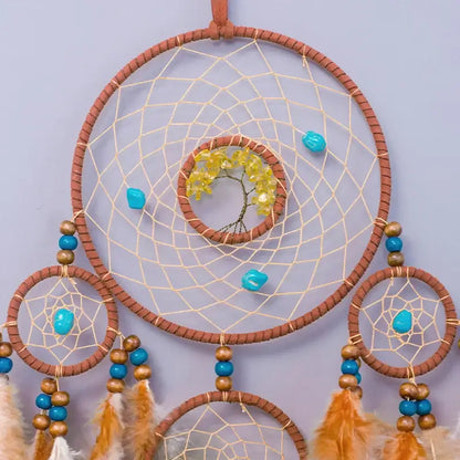 Dream Catcher Handmade Crystal Stone Brown Feathers Wind Chimes Living Room Bedroom Hanging Ornaments Festival Gifts Home Decor