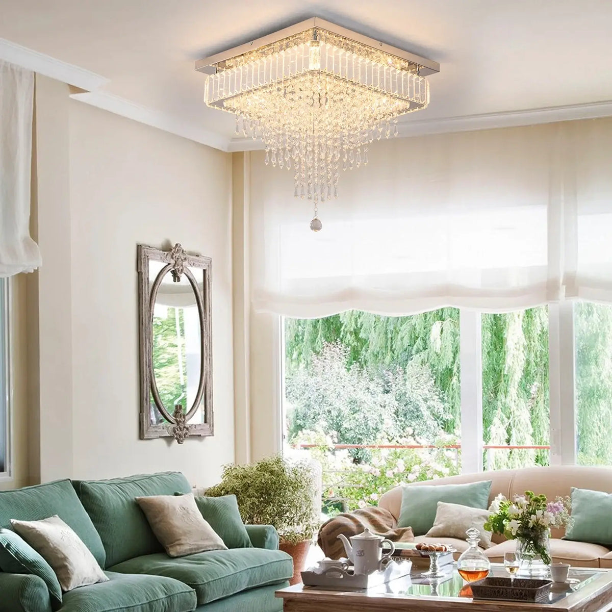 Square Crystal Raindrop LED Ceiling Chandelier