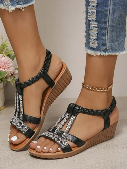 Shoes for Women Summer Women Wedge Bohemia Rhinestones Casual Platform