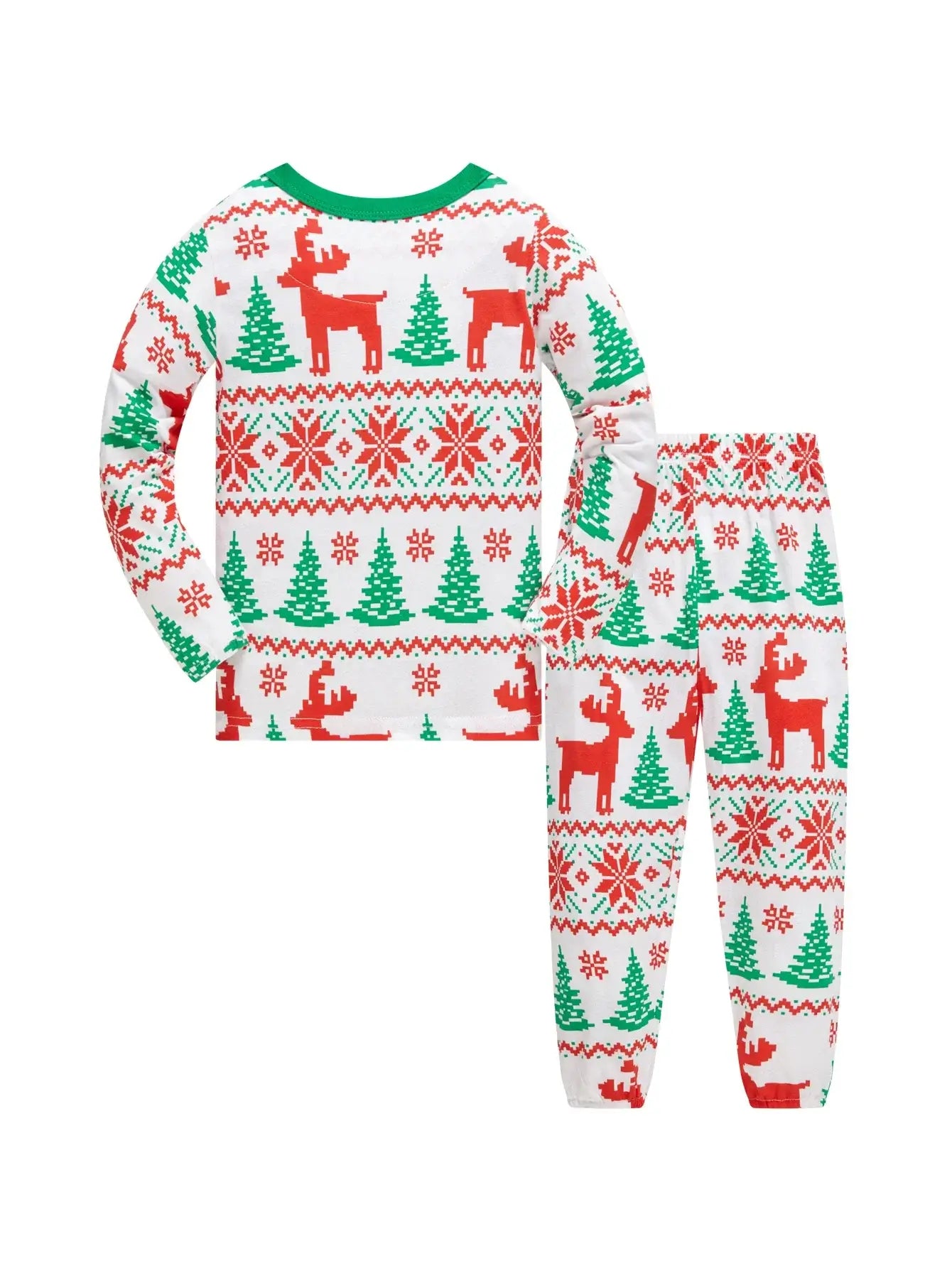 Kids Christmas Pajamas Set Reindeer Snowflake Print 100% Cotton Soft Holiday PJs for Boys and Girls Family Matching Nightwear