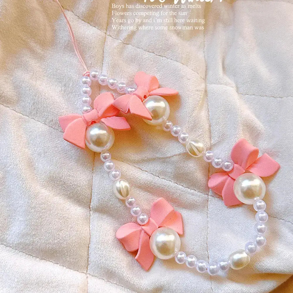 1pc Charm Bowknot Mobile Phone Chains For Women Girls Telephone Charm Strap Pink Black Acrylic Pearl Beaded Lanyard Jewelry Gift