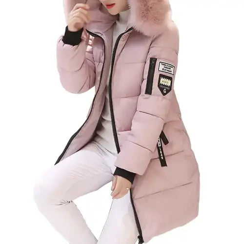 Women Winter Cotton Coat Hooded Mid Length Outerwear Windproof Warm