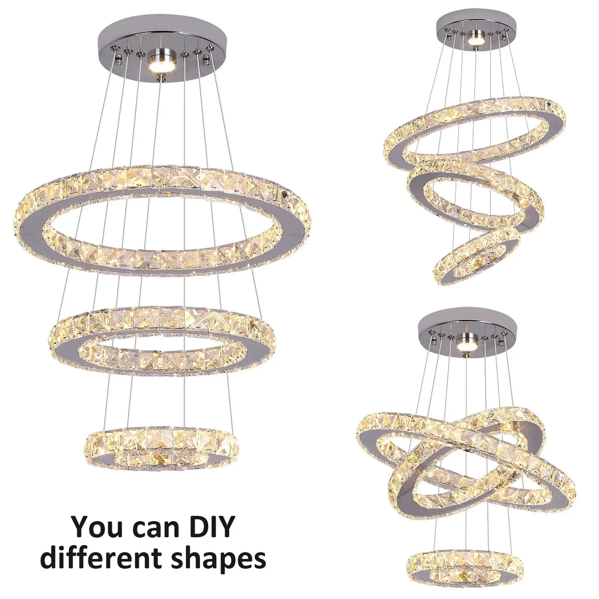 GreeLustr Crystal Ring LED Pendant Light, 1 or 3 Rings