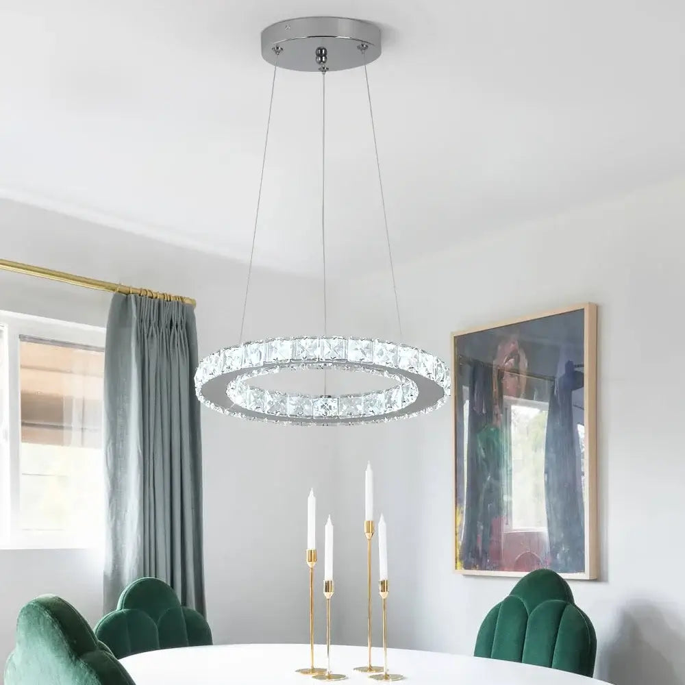 GreeLustr Crystal Ring LED Pendant Light, 1 or 3 Rings