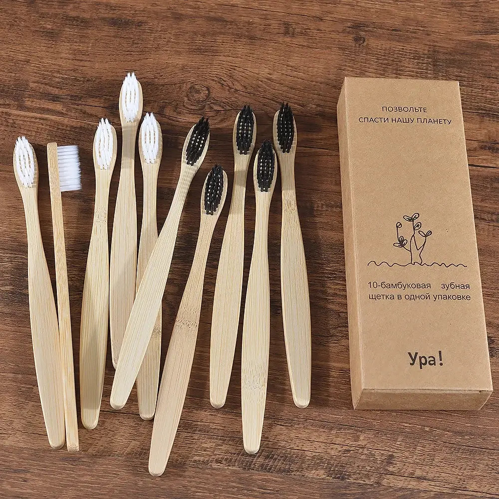 Bamboo World Adult Bamboo Toothbrushes - Set of 10