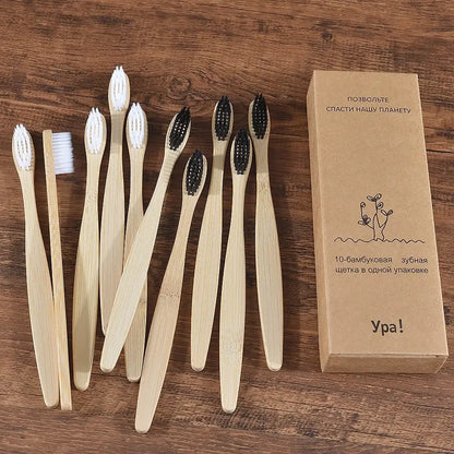 Bamboo World Adult Bamboo Toothbrushes - Set of 10