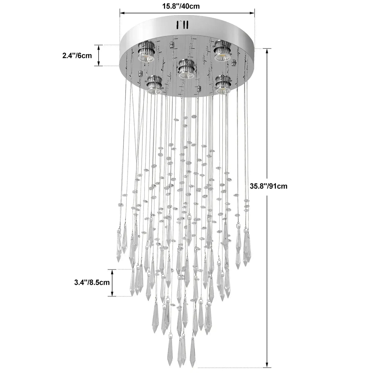 VETRULUS Raindrop Crystal LED Chandelier, Selectable Sizes