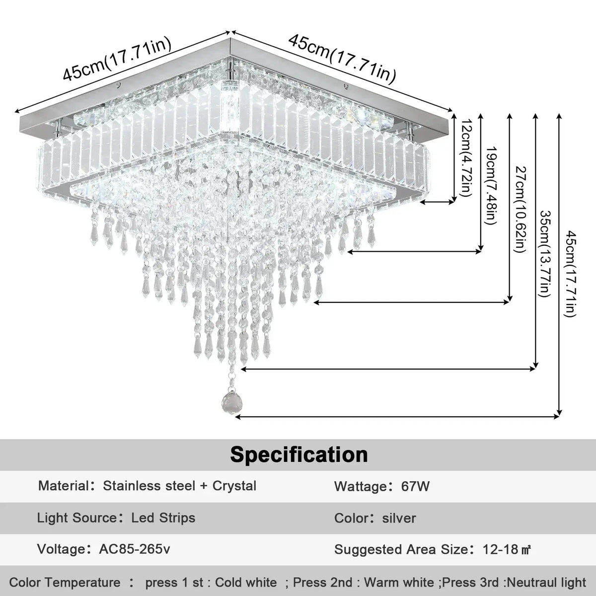 Square Crystal Raindrop LED Ceiling Chandelier