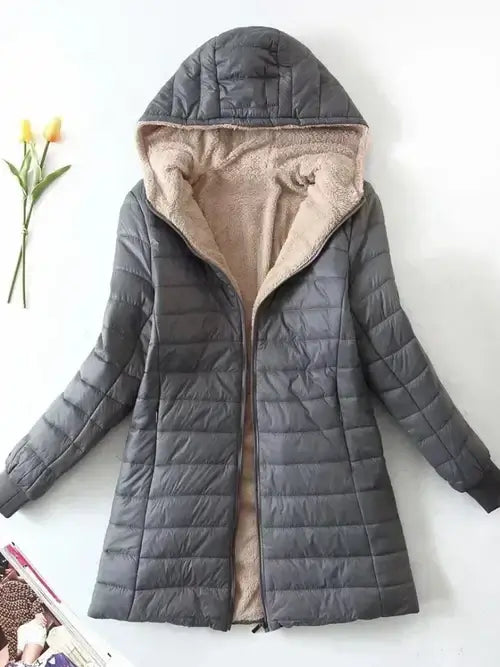 Women's Jacket Winter New Mid Length Korean Edition Hooded Fit Plus