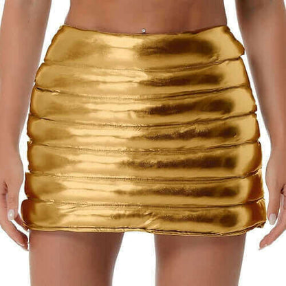 Womens Metallic Shiny Skirts Winter Warm A-Line Mini Skirt.