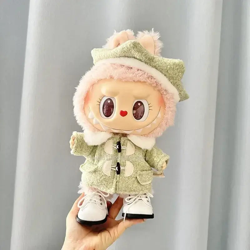 For 38 CM LABUBU/MOKOKO vinyl plush doll spring wild summer autumn and winter tweed coat set for labubu outfit decoration