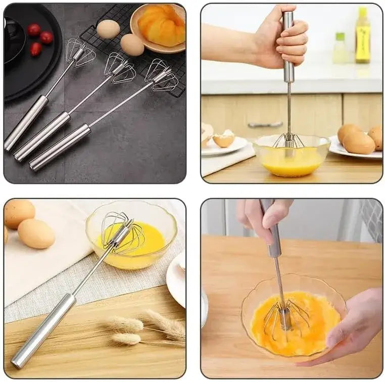 1pcs Stainless Steel Semi-Automatic Whisk, Stainless Steel Egg Whisk Hand Push Rotary Blender, Versatile Hand Push Mixer Stirrer Tool