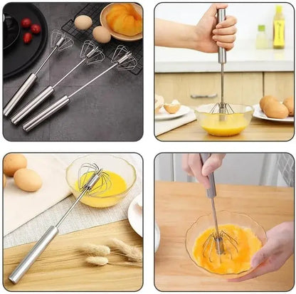 1pcs Stainless Steel Semi-Automatic Whisk, Stainless Steel Egg Whisk Hand Push Rotary Blender, Versatile Hand Push Mixer Stirrer Tool
