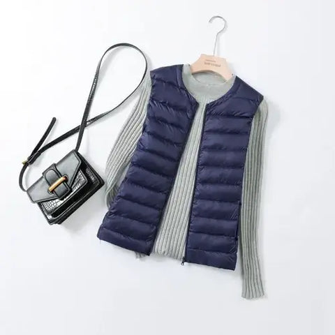 Women Autumn Winter Ultralight Thin Packable Down Sleeveless Jacket.