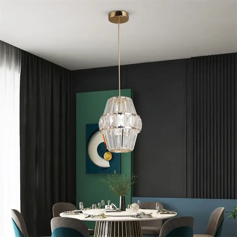 Modern Crystal Pendant Light with Gold-Tone Details
