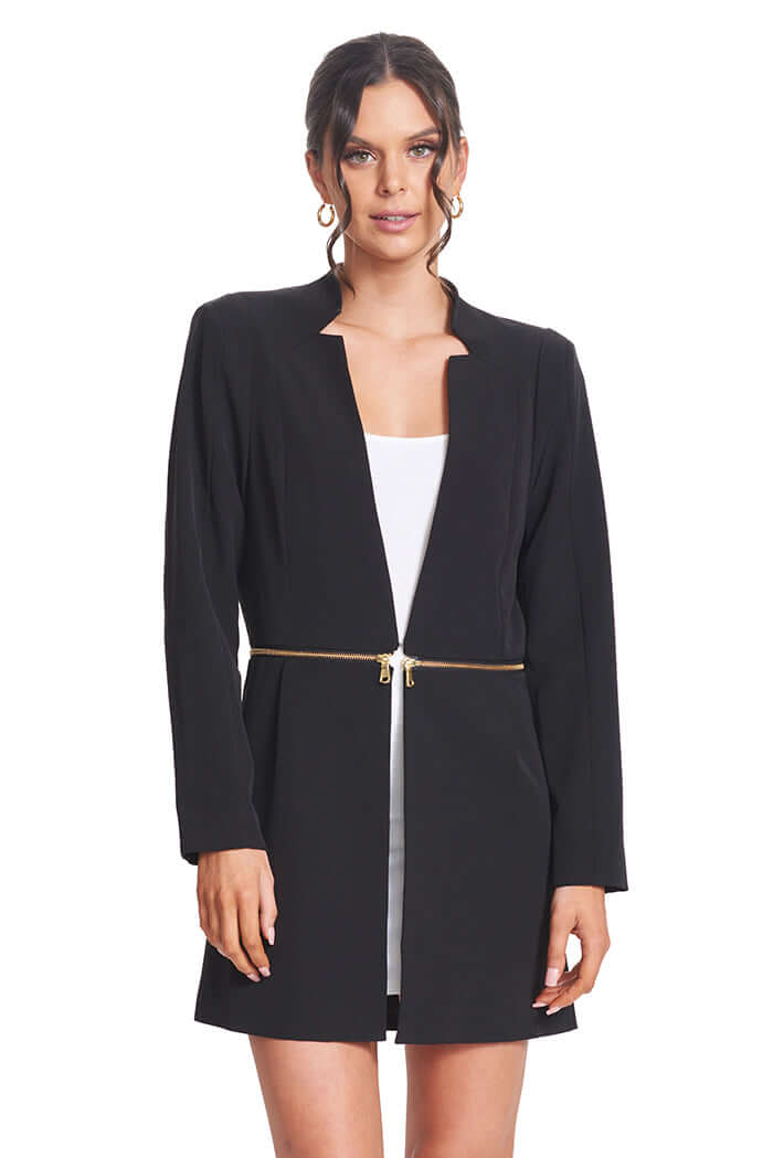 Convertible Notch Neck Blazer: Versatile 3-Way Style - Long, Cropped &amp;