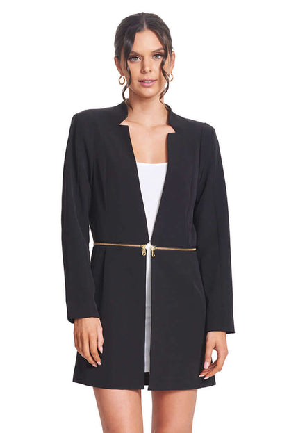 Convertible Notch Neck Blazer: Versatile 3-Way Style - Long, Cropped &amp;