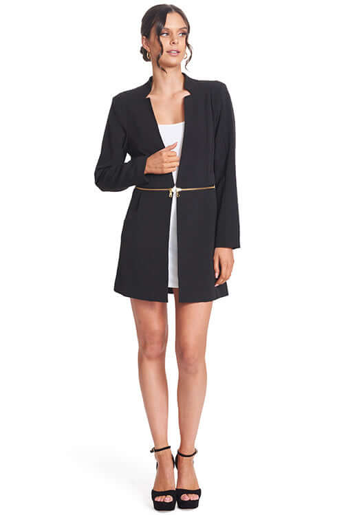 Convertible Notch Neck Blazer: Versatile 3-Way Style - Long, Cropped &amp;