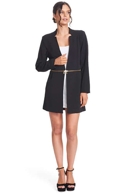 Convertible Notch Neck Blazer: Versatile 3-Way Style - Long, Cropped &amp;